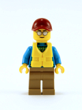 LEGO cty0714 Angler Male, Dark Tan Legs, Dark Red Cap, Silver Sunglasses, Life Jacket Center Buckle