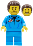 LEGO cty1412 Lunar Research Astronaut - Male, Dark Azure Jumpsuit, Dark Brown Coiled Hair, Stubble