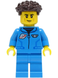 LEGO cty1421 Lunar Research Astronaut - Male, Dark Azure Jumpsuit, Dark Brown Coiled Hair with Short Straight Sides