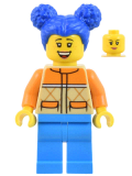 LEGO cty1439 Woman - Tan and Orange Quilted Vest, Dark Azure Legs, Blue Pigtails, Freckles